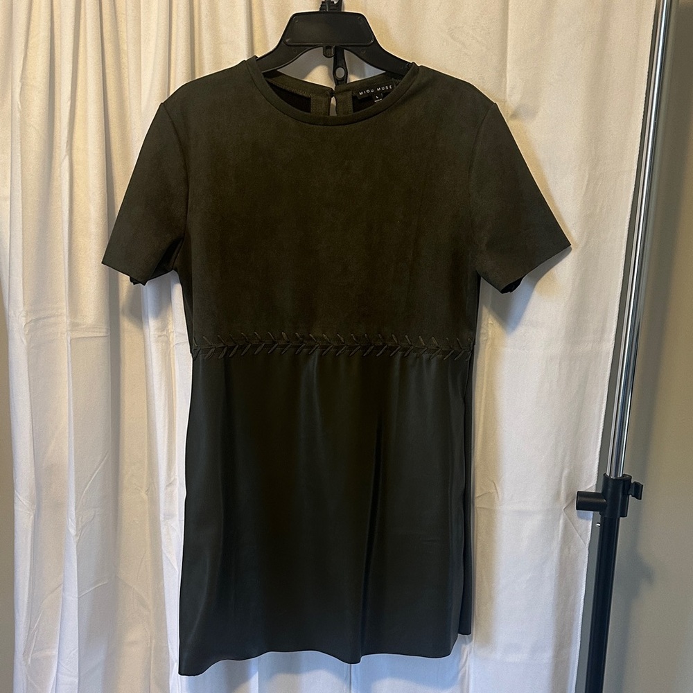 Olive Suede Mix Short Sleeve Dress